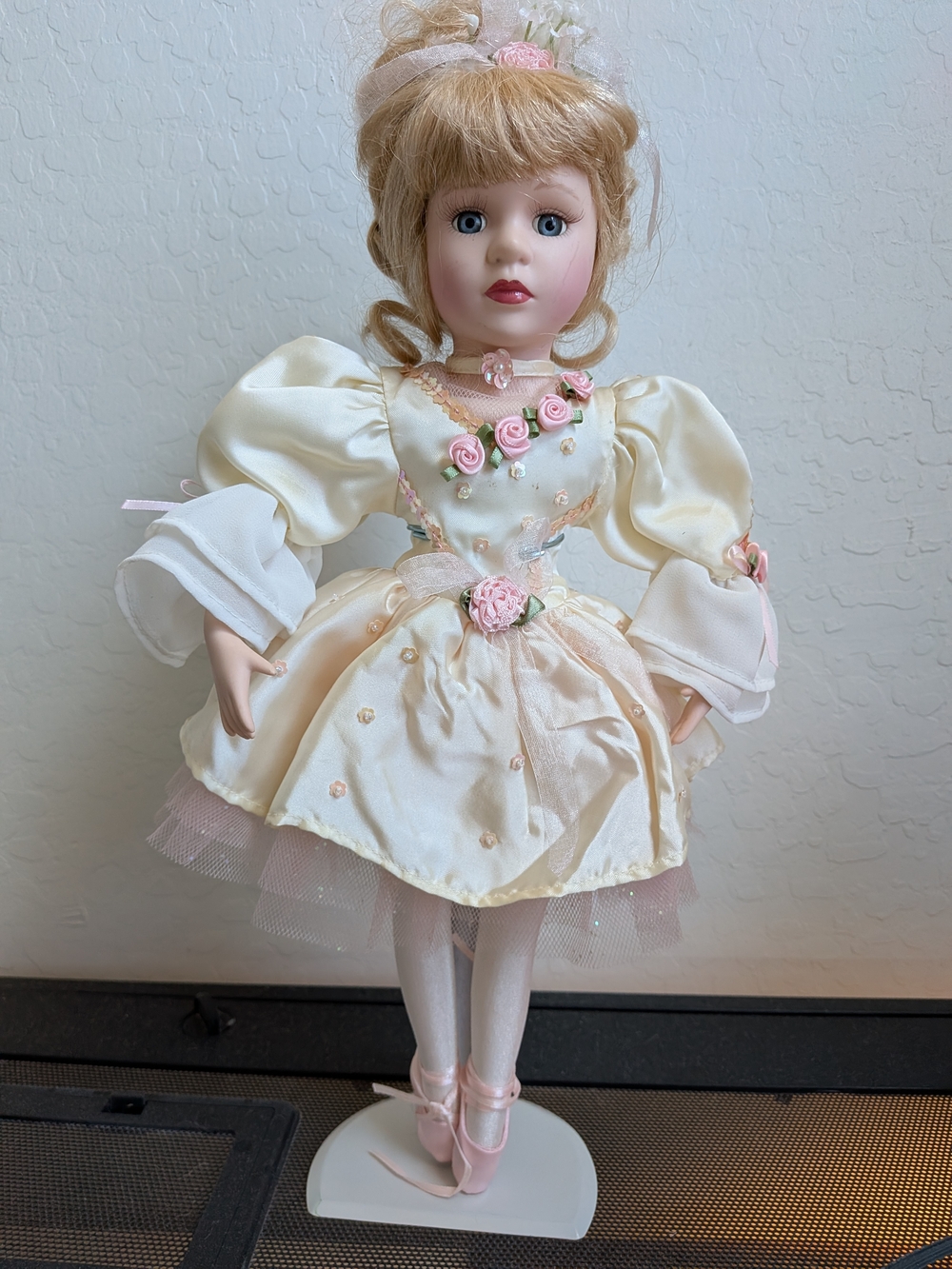 Porcelain-Style Ballet Doll in Cream and Pink Dress
